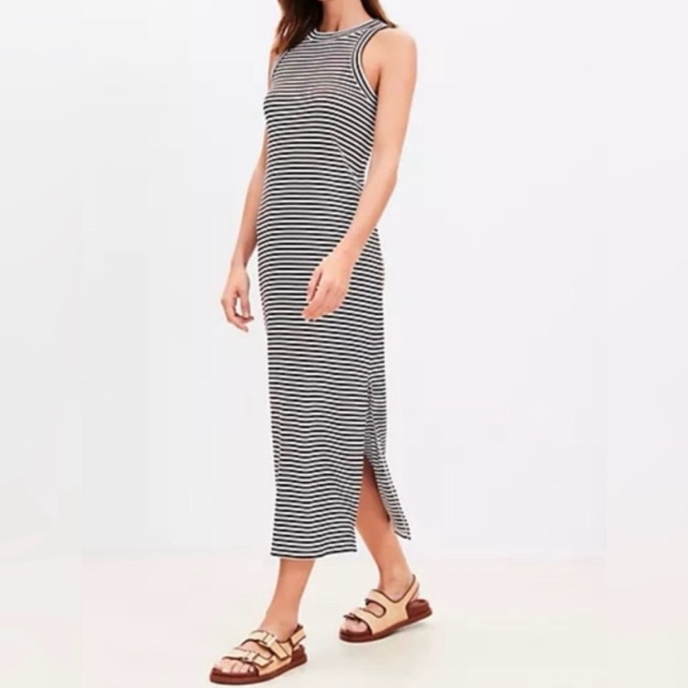 LOFT Chocolate Brown Striped Sleeveless Maxi Dress - M